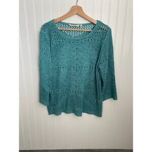 Soft Surroundings Knit Sweater Women's L Teal Beach Vacation Casual Top